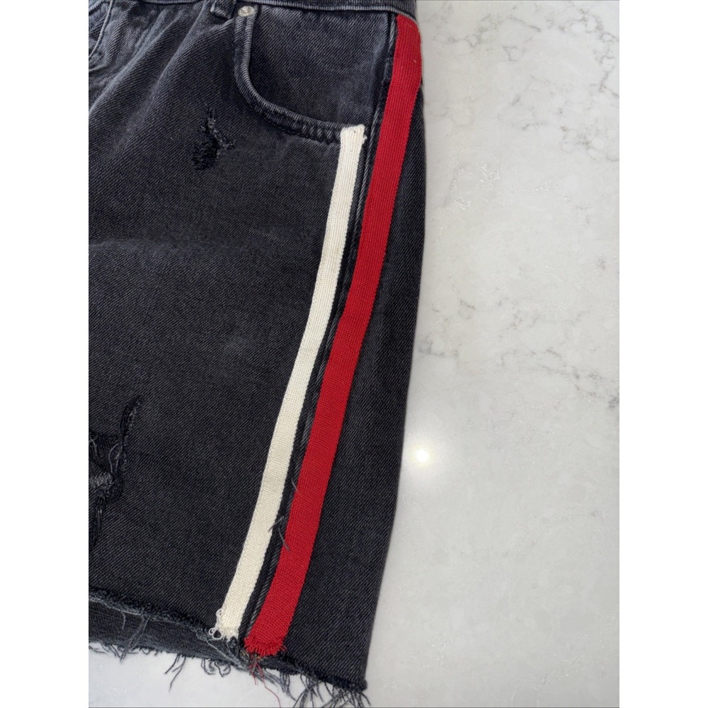 Topshop Womens US 2 UK 6 Black Frayed Hem Striped Moto Denim Mini Skirt Grunge‎ - Picture 3 of 5